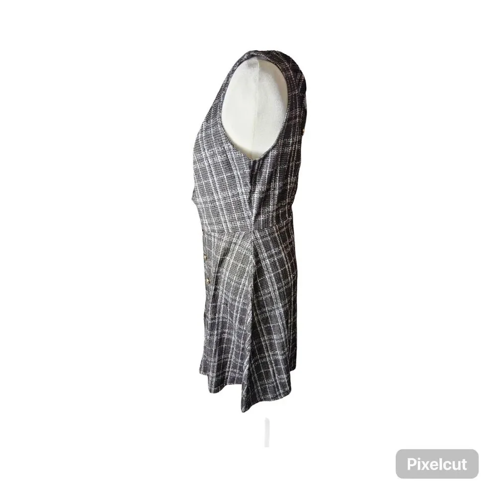 Size Medium Allegra K Women's U Neck Plaid Tweed Mini length Pinafore Dress - Picture 5 of 12